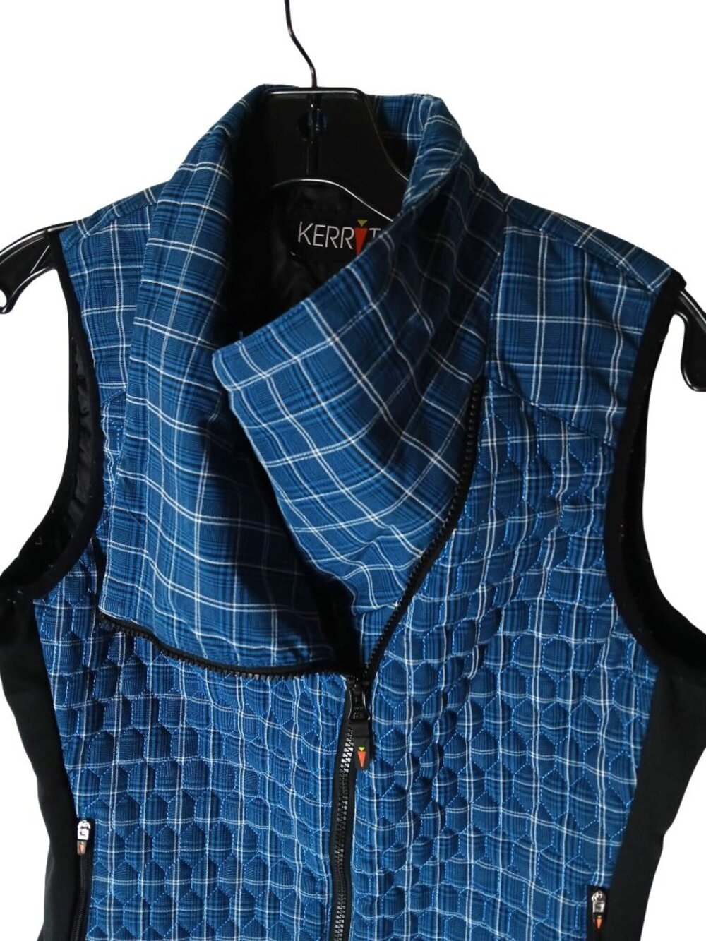 Kerrits Womens Quilted Blue Plaid Riding Vest S Asymmetrical Equestrian Riding - Picture 6 of 16